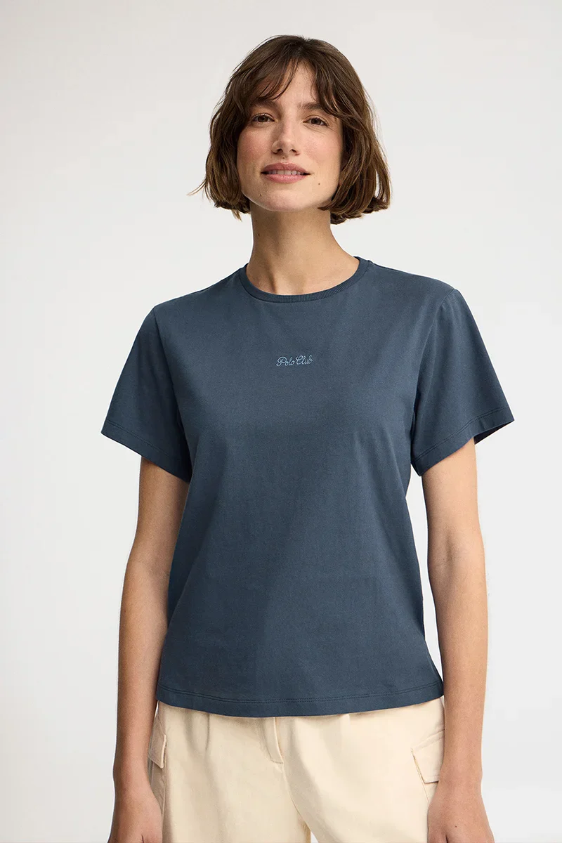 Camiseta azul denim de manga corta y corte regular con bordado Polo Club - Image 3