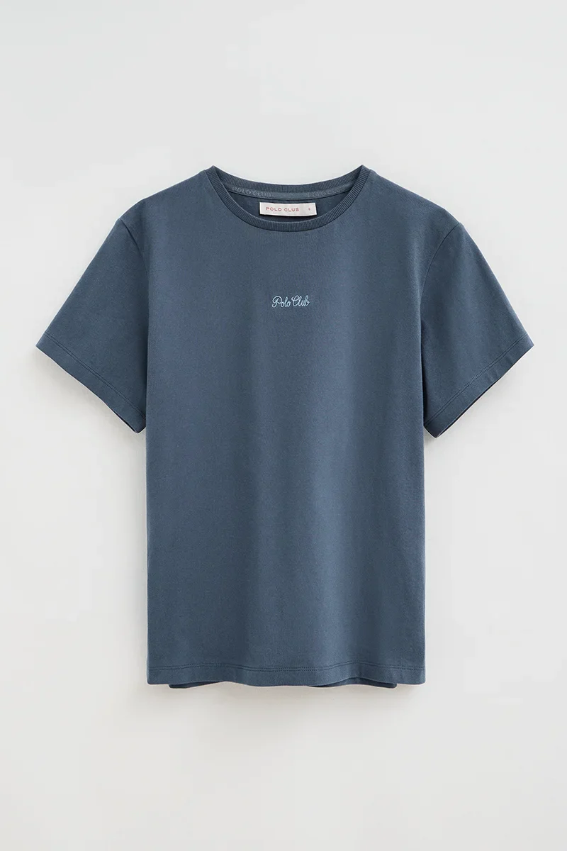 Camiseta azul denim de manga corta y corte regular con bordado Polo Club - Image 6