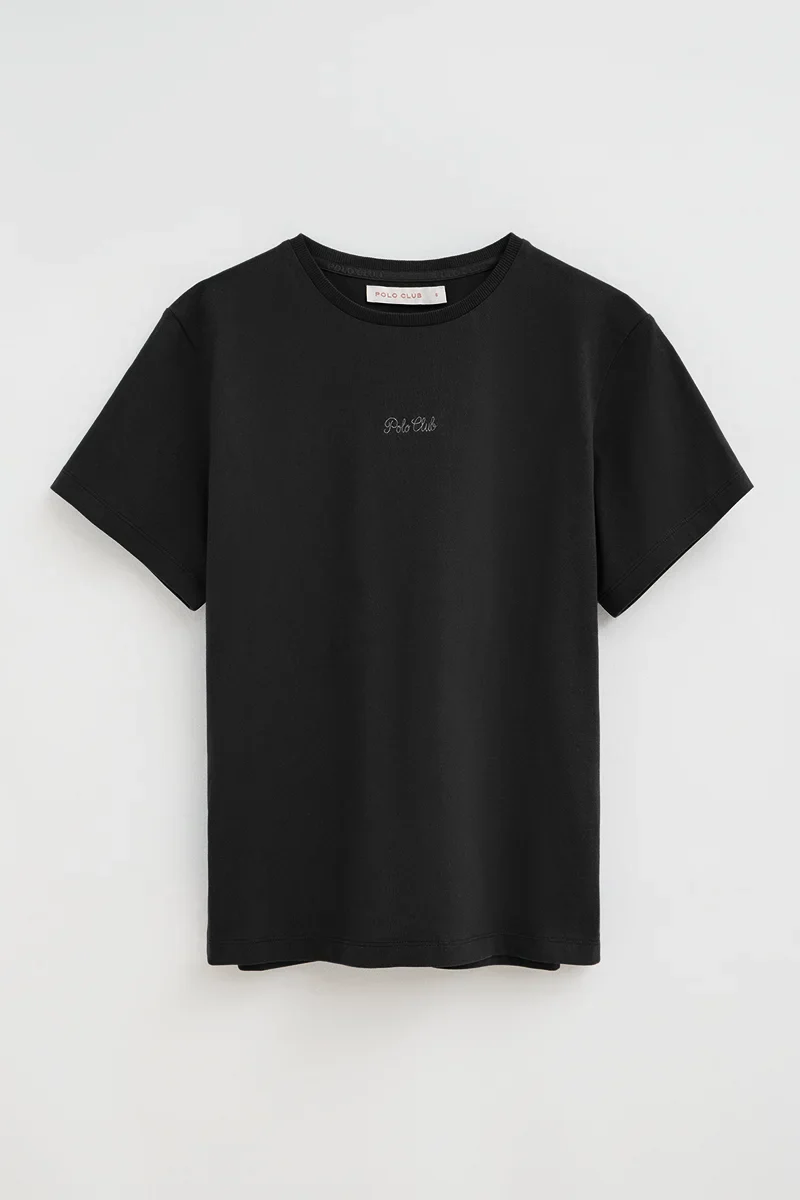 Camiseta negra de manga corta y corte regular con bordado Polo Club - Image 6