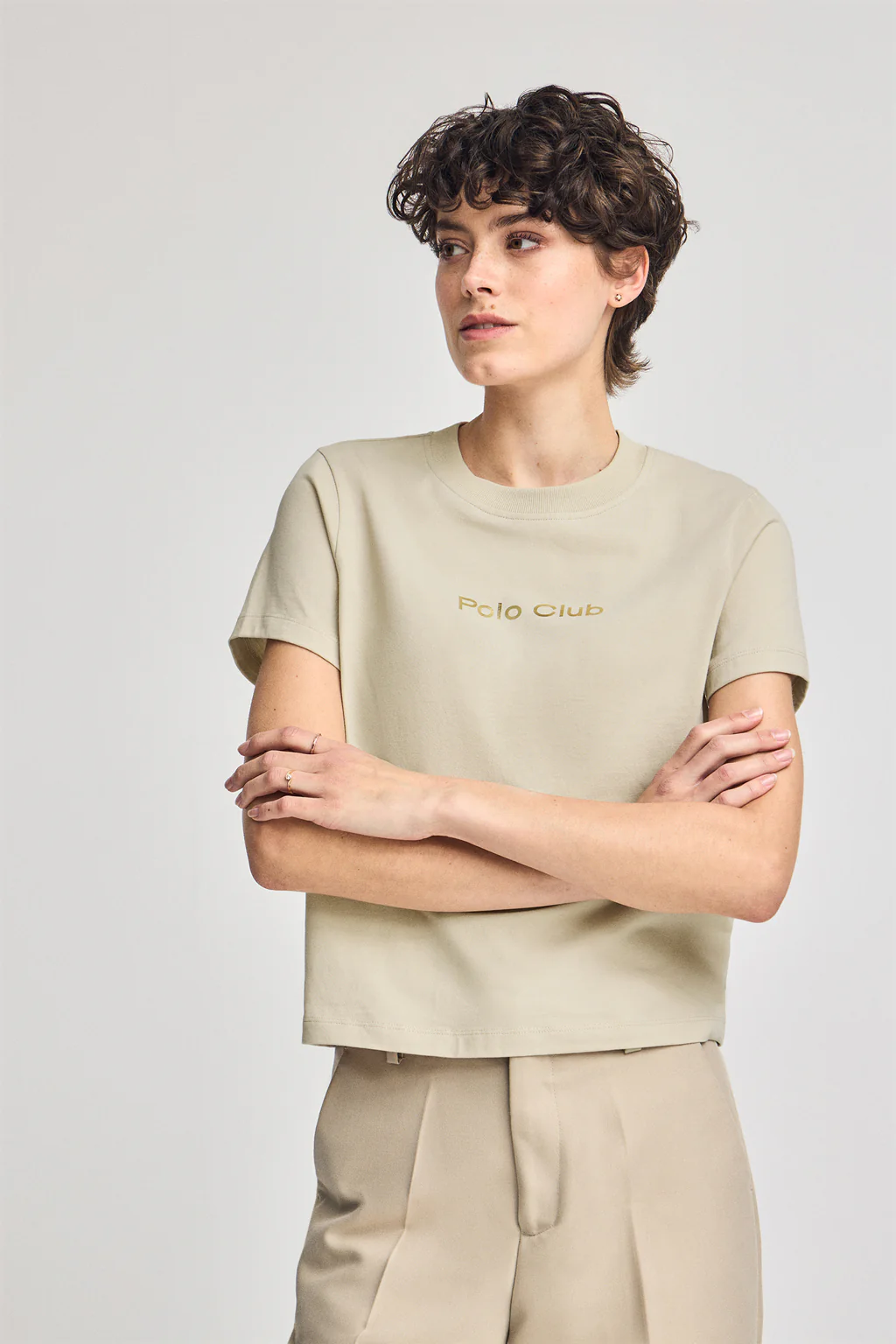 Camiseta Diamond beige con print foil Polo Club