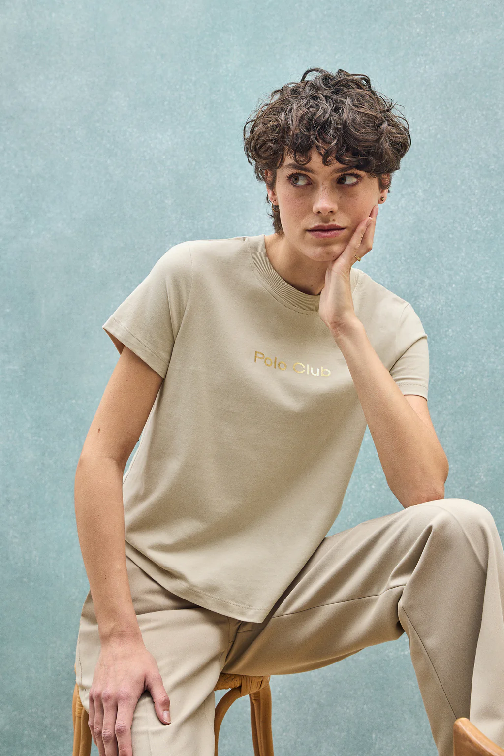Camiseta Diamond beige con print foil Polo Club - Image 4