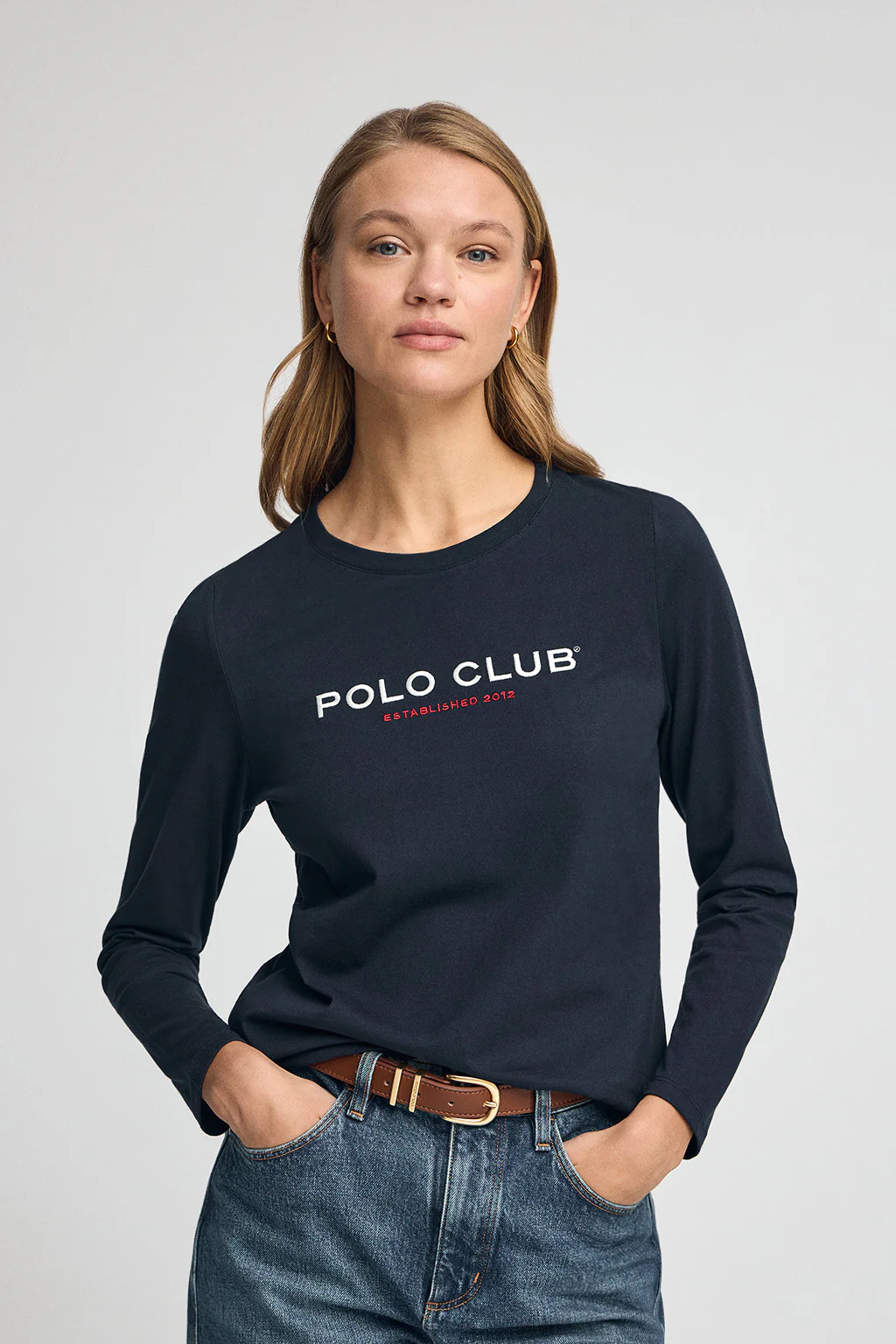 Camiseta azul marino manga larga y logo bordado Established 2012 Polo Club - Image 2