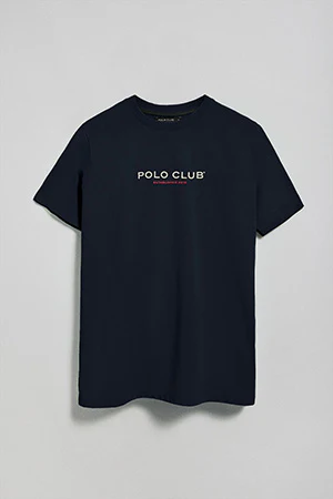 Camiseta azul marino de cuello redondo y logo engomado - Image 9