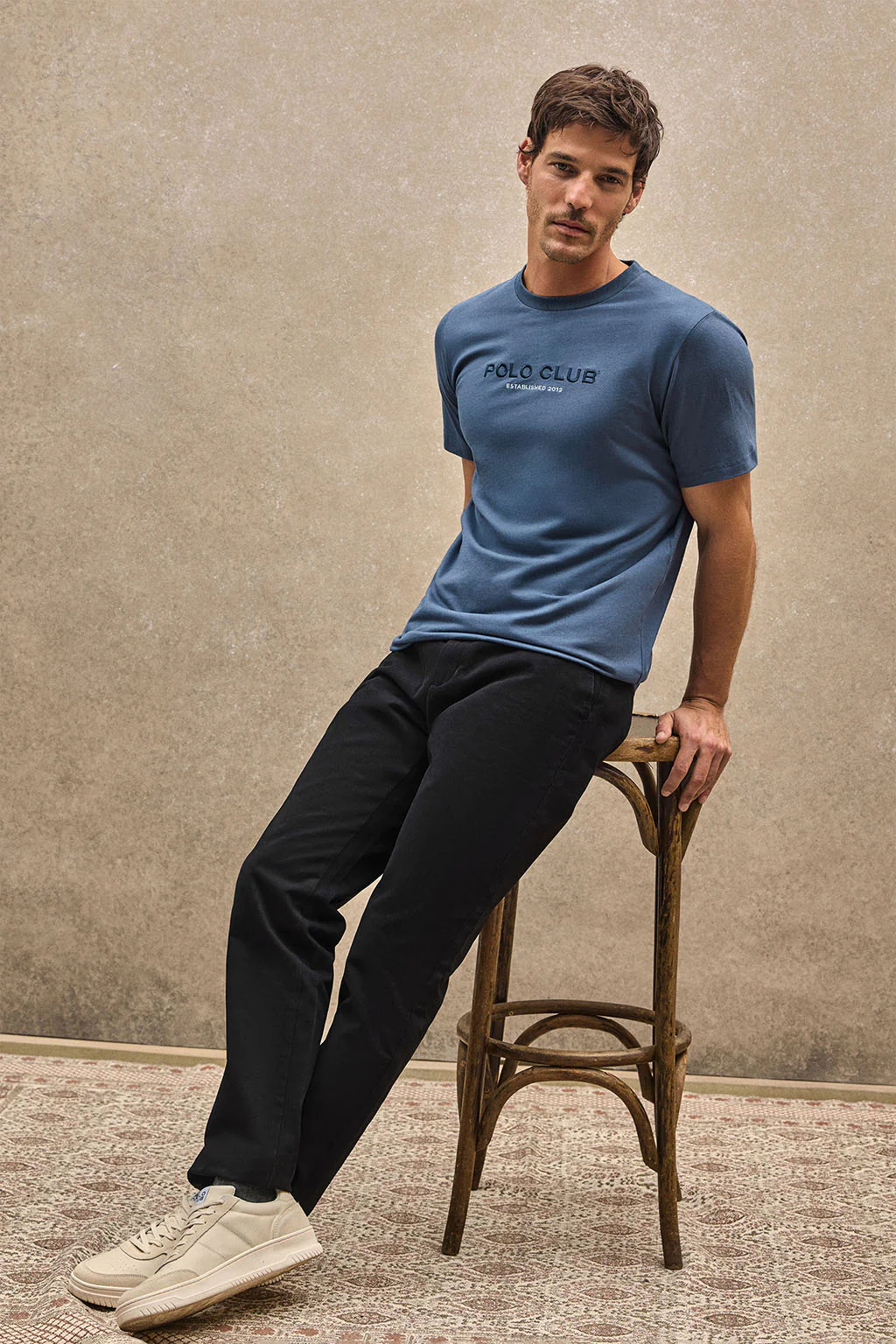 Camiseta azul denim con logo Established 2012 Polo Club
