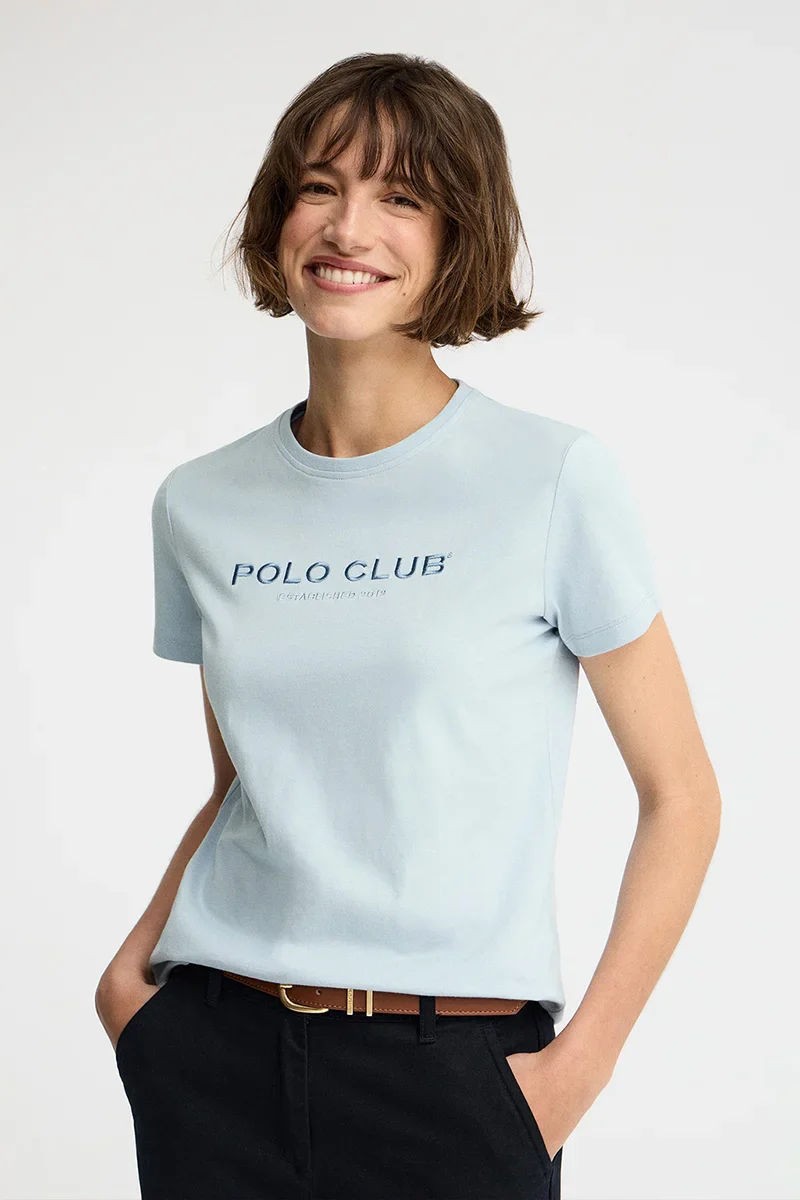 Camiseta azul claro de corte slim con bordado Established 2012 Polo Club