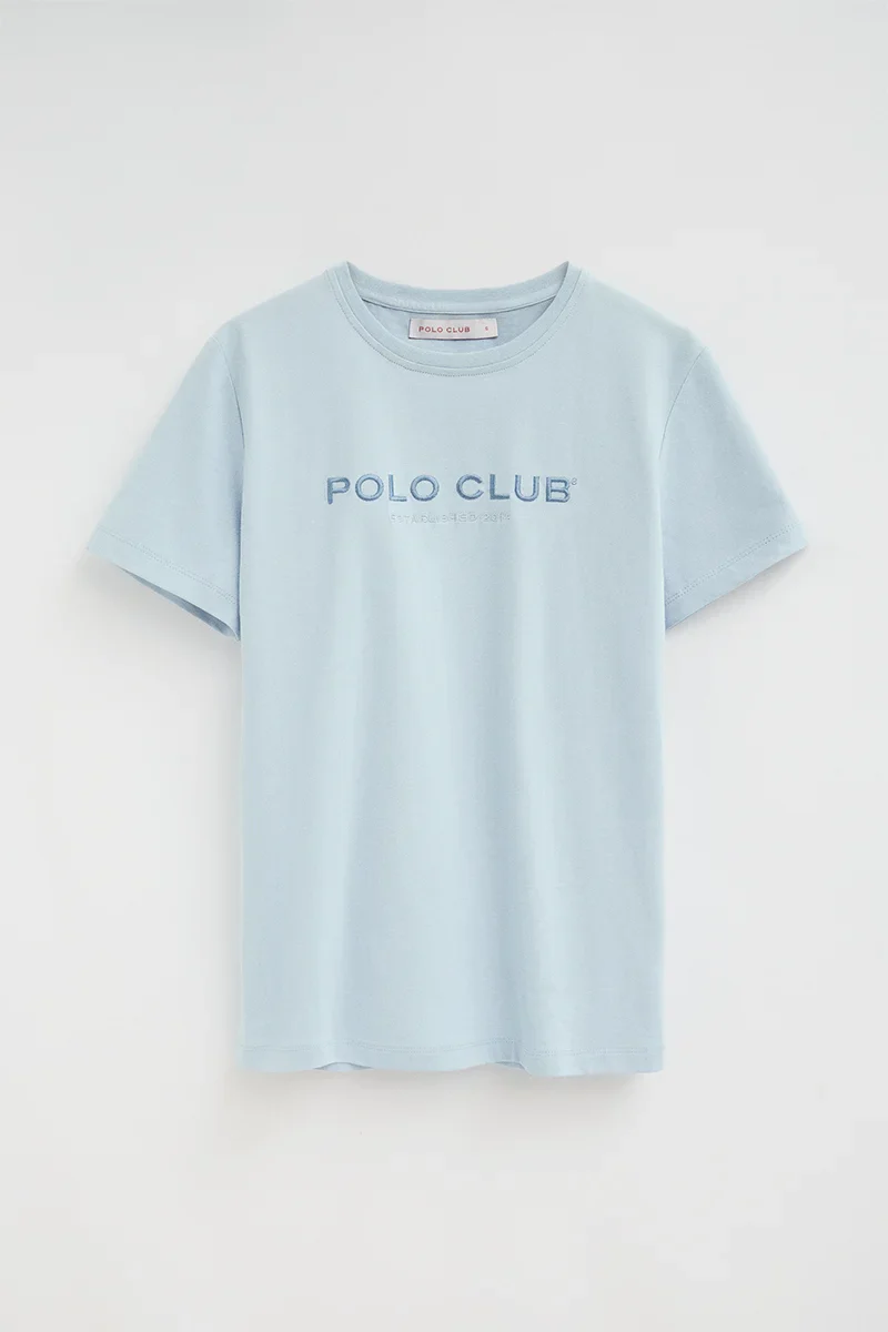 Camiseta azul claro de corte slim con bordado Established 2012 Polo Club - Image 9