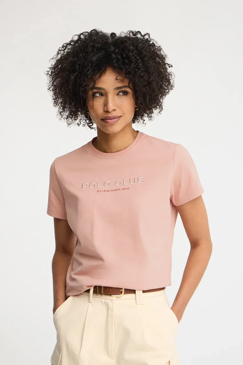 Camiseta rosa palo de corte slim con bordado Established 2012 Polo Club - Image 3