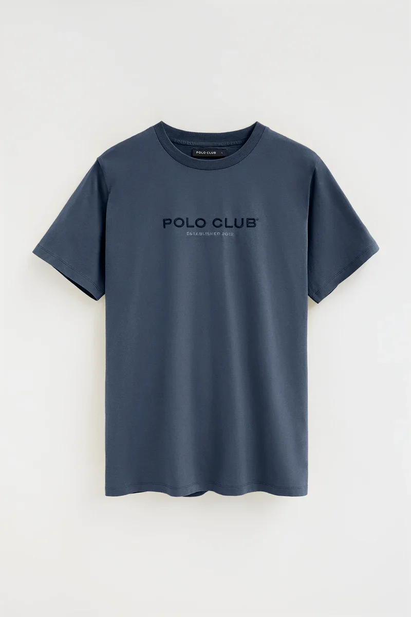 Camiseta azul denim de manga corta con bordado Established 2012 Polo Club - Image 9