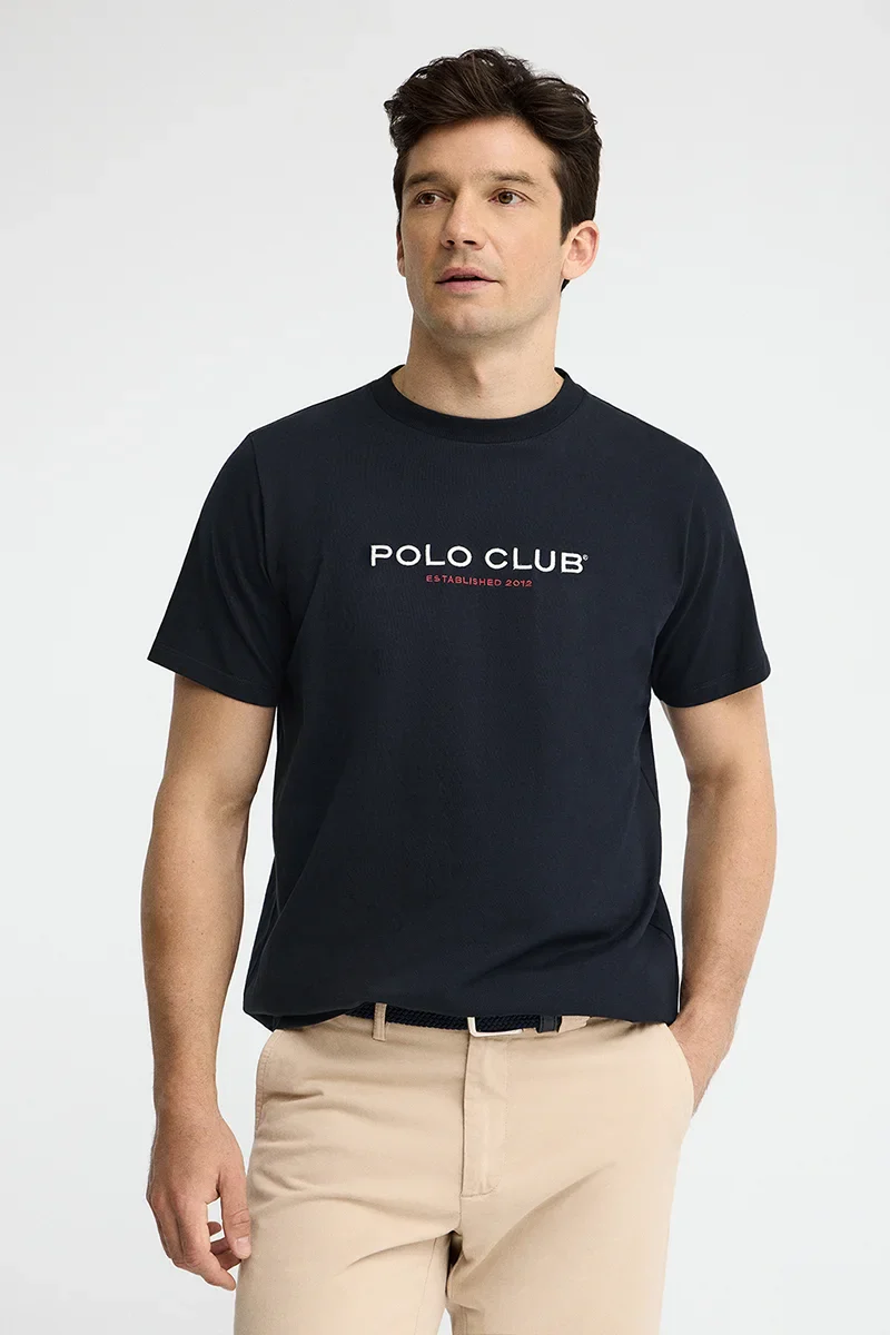 Camiseta azul marino de manga corta con bordado Established 2012 Polo Club - Image 2