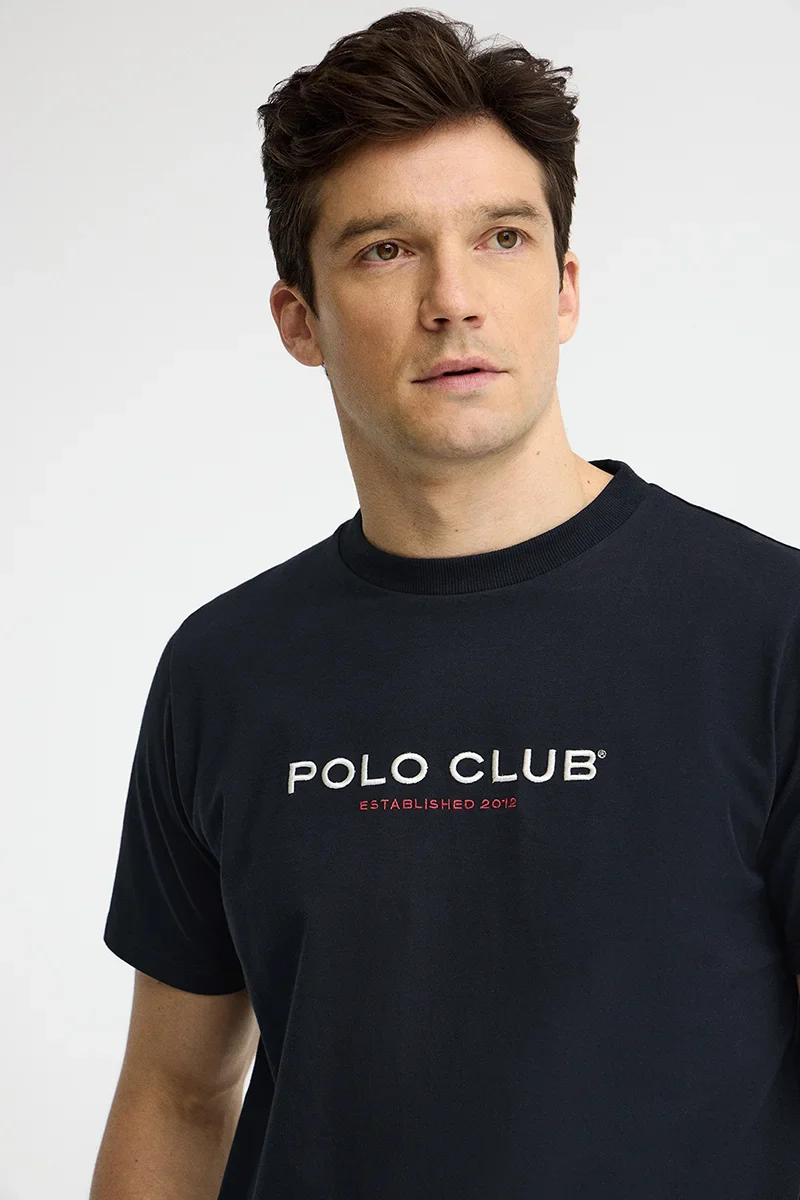 Camiseta azul marino de manga corta con bordado Established 2012 Polo Club - Image 3