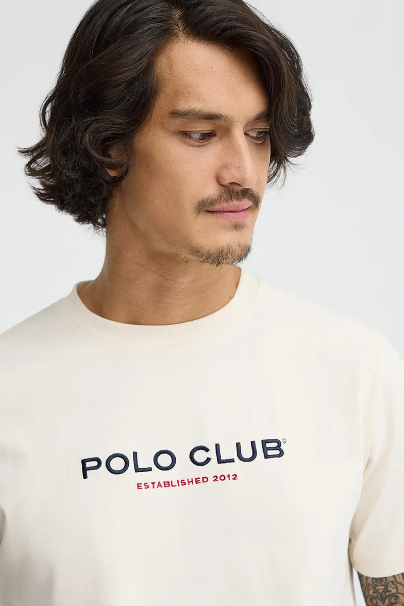 Camiseta color crudo de manga corta con bordado Established 2012 Polo Club - Image 3