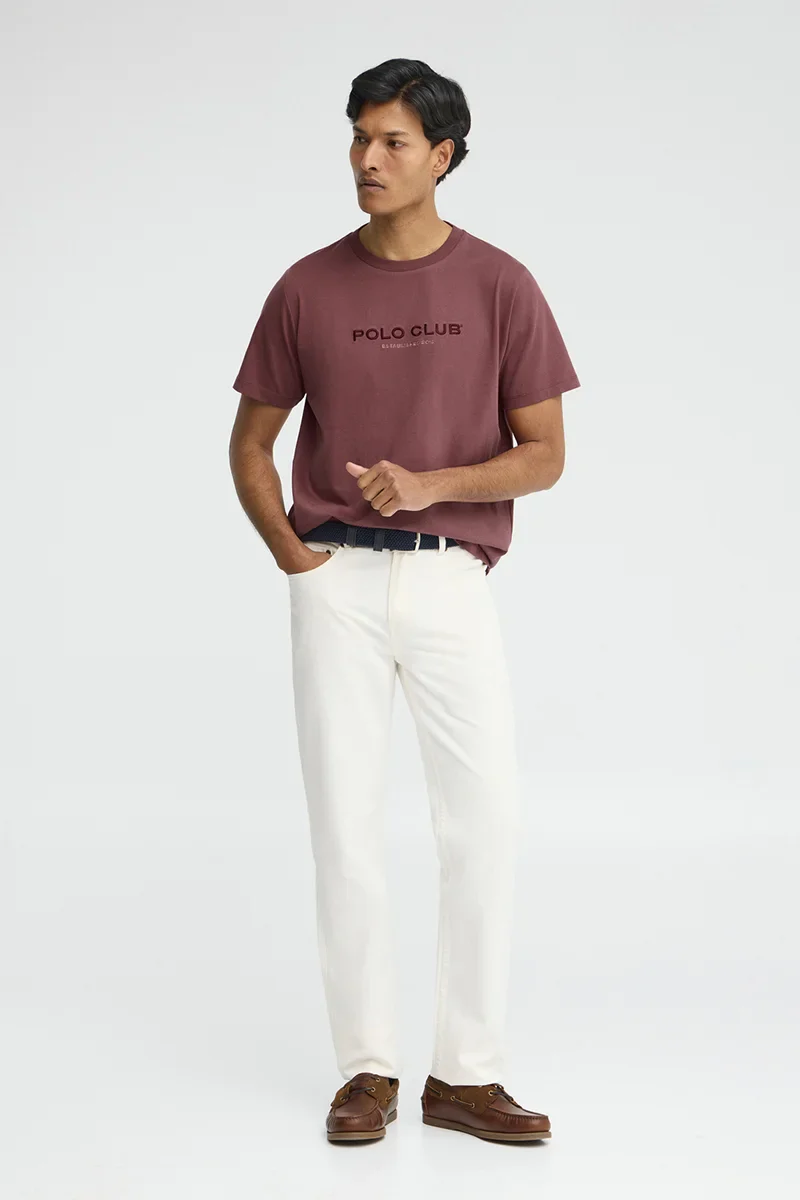 Camiseta rosa vino de manga corta con bordado Established 2012 Polo Club - Image 4