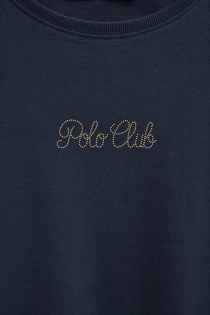 Camiseta azul marino de manga larga con brillantes Polo Club - Image 7