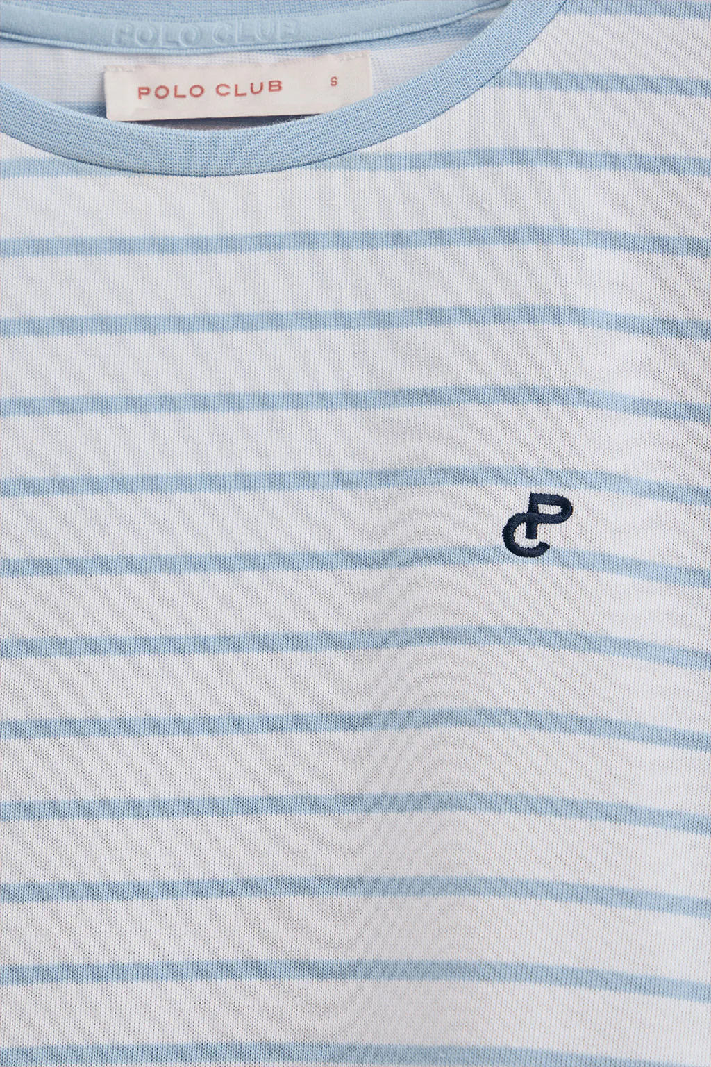 Camiseta de rayas azul claro y beige con monograma bordado - Image 10