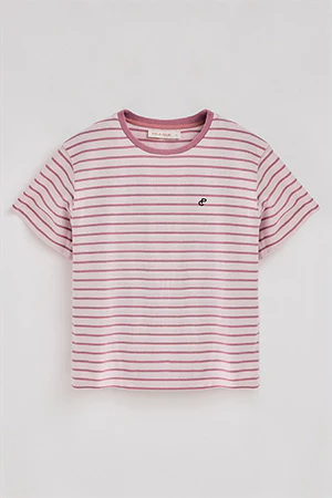 Camiseta de rayas rosa empolvado y beige con monograma bordado - Image 8