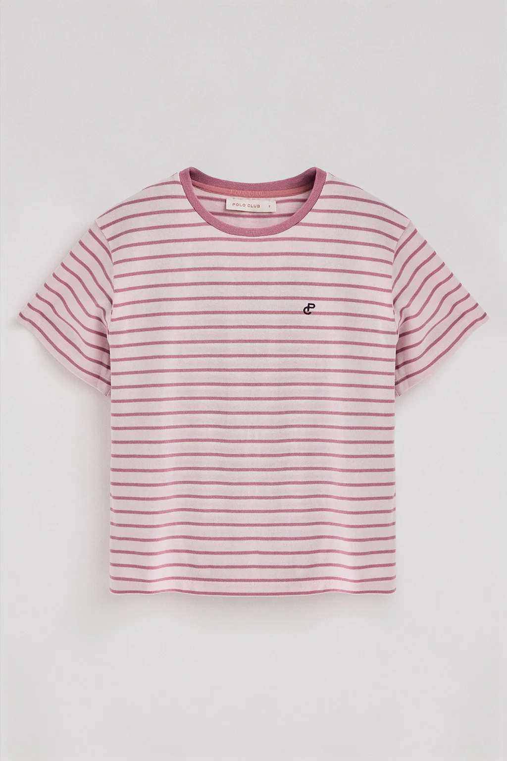 Camiseta de rayas rosa empolvado y beige con monograma bordado - Image 9
