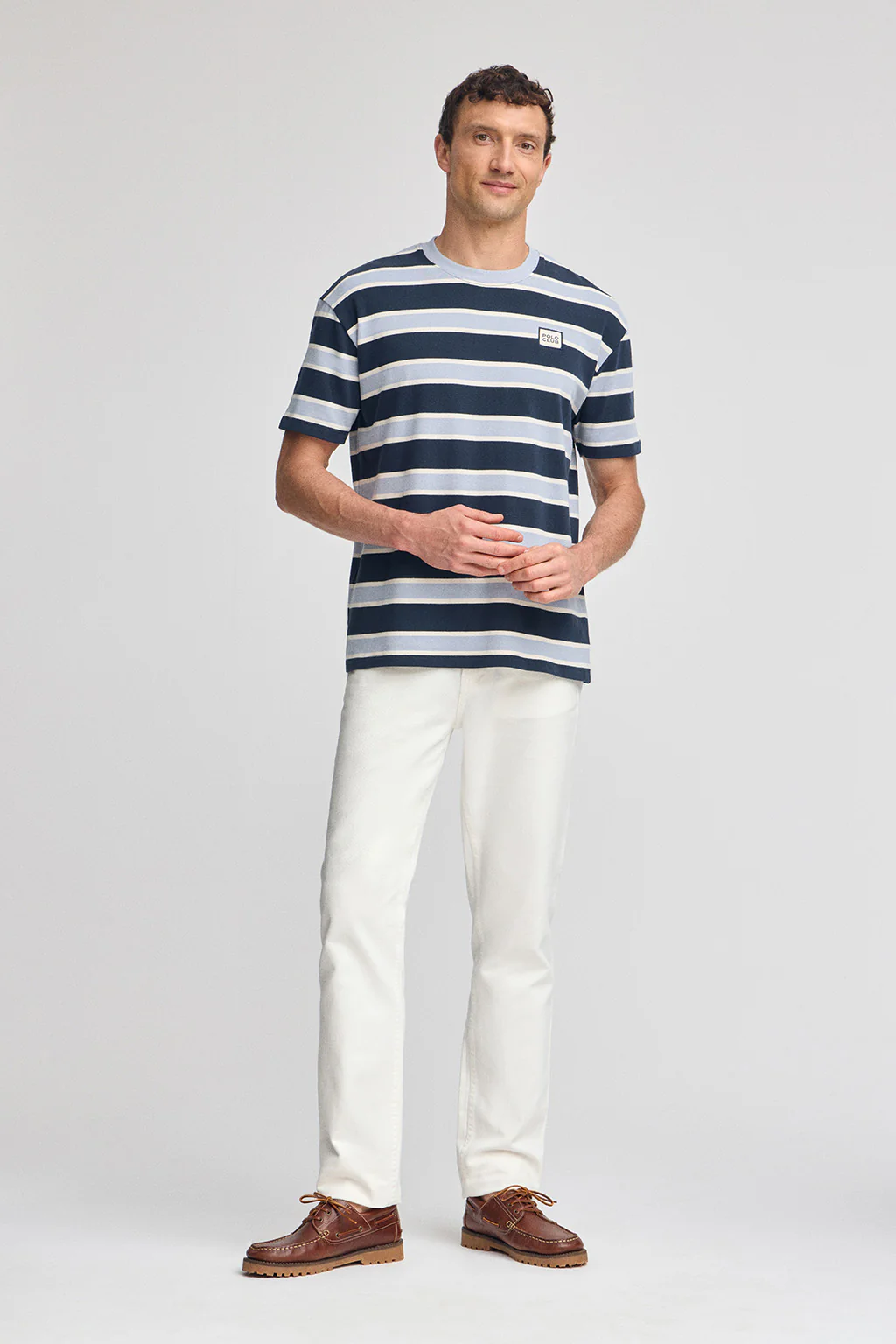 Camiseta azul de rayas con logo engomado Polo Club - Image 3