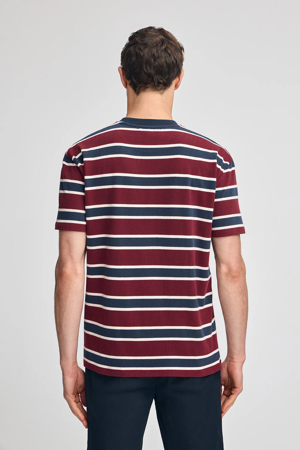 Camiseta granate y azul de rayas con logo engomado Polo Club - Image 4