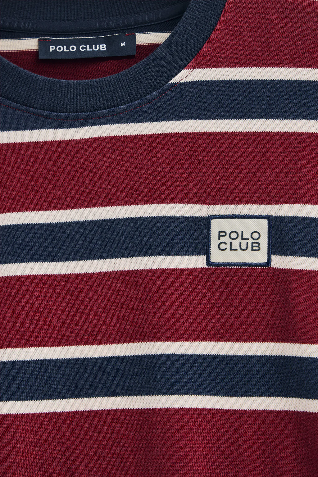 Camiseta granate y azul de rayas con logo engomado Polo Club - Image 7