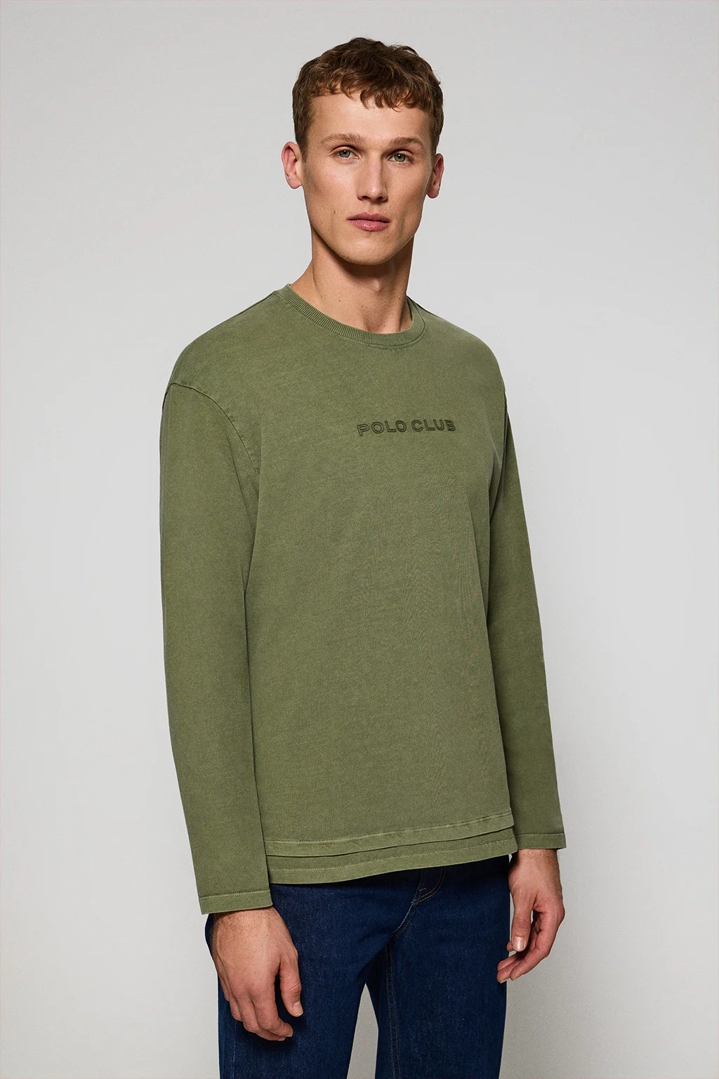 Camiseta de manga larga Hermes caqui con logo engomado Polo Club