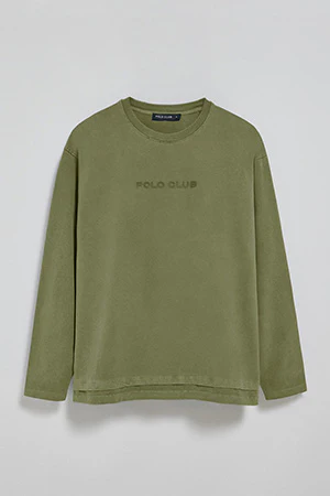 Camiseta de manga larga Hermes caqui con logo engomado Polo Club - Image 6