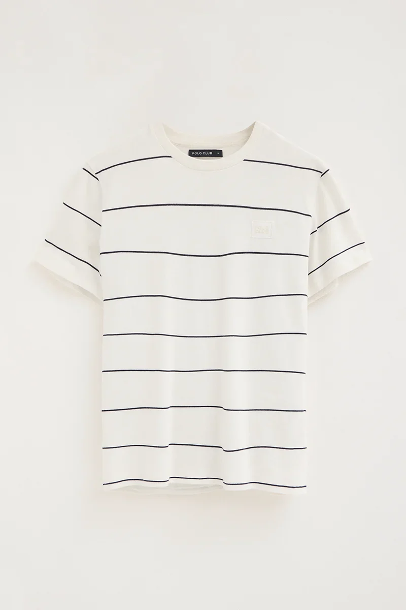 Camiseta de rayas color crudo y azul marino con parche Polo Club - Image 6