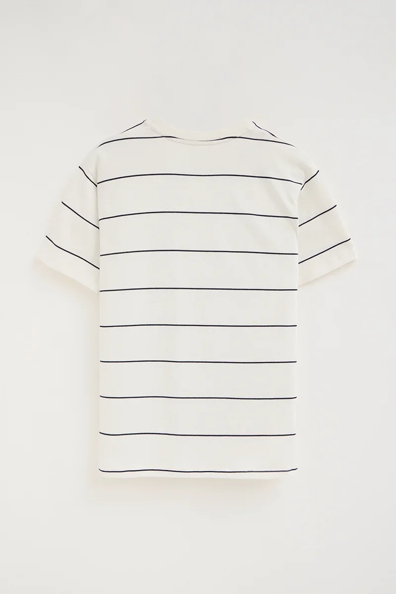 Camiseta de rayas color crudo y azul marino con parche Polo Club - Image 8