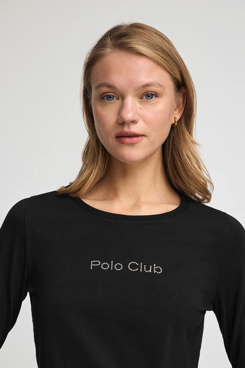 Camiseta negra de manga larga con brillantes Polo Club - Image 3