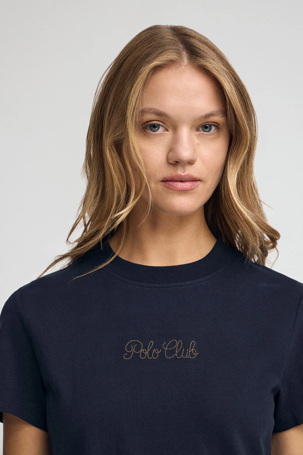 Camiseta azul marino de manga corta y corte boxy con logotipo brillantes Polo Club - Image 3