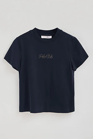 Camiseta azul marino de manga corta y corte boxy con logotipo brillantes Polo Club - Image 9