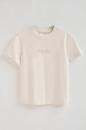 Camiseta color crudo de manga corta y corte boxy con logotipo brillantes Polo Club - Image 9