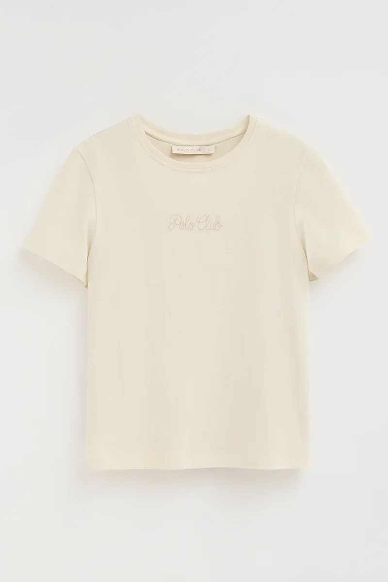 Camiseta color crema de manga corta con brillantes Polo Club - Image 6