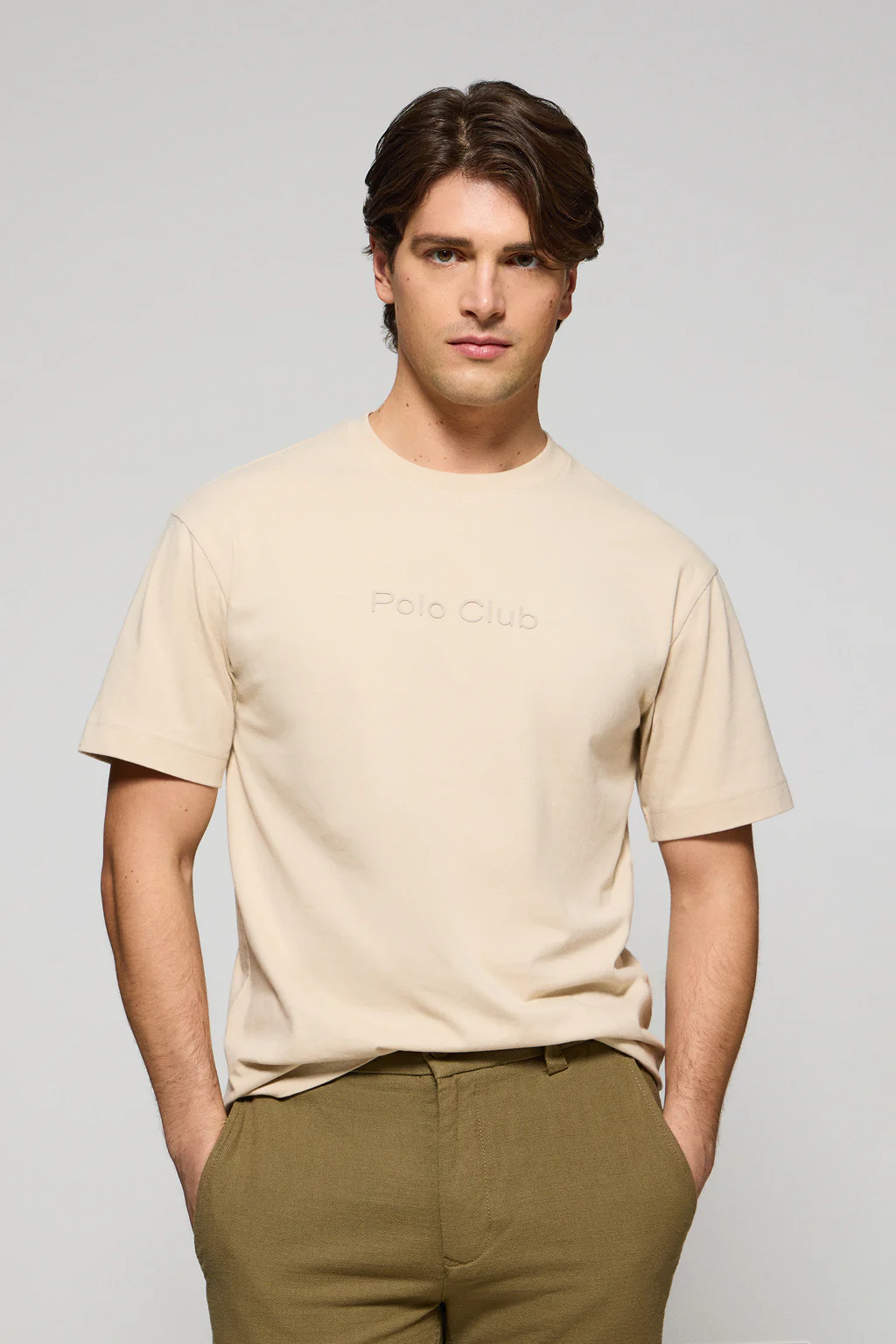 Camiseta beige de manga corta y cuello redondo con logotipo Polo Club - Image 2