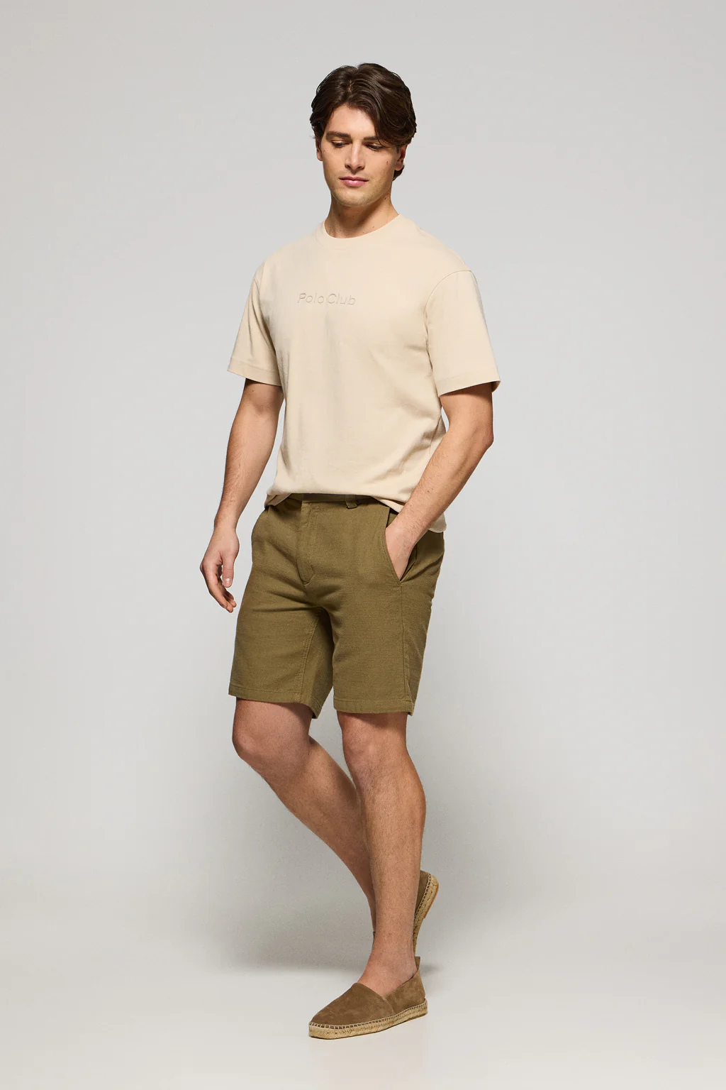 Camiseta beige de manga corta y cuello redondo con logotipo Polo Club - Image 4