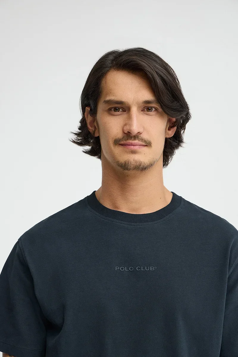 Camiseta azul marino de corte relajado con logo engomado Polo Club - Image 3