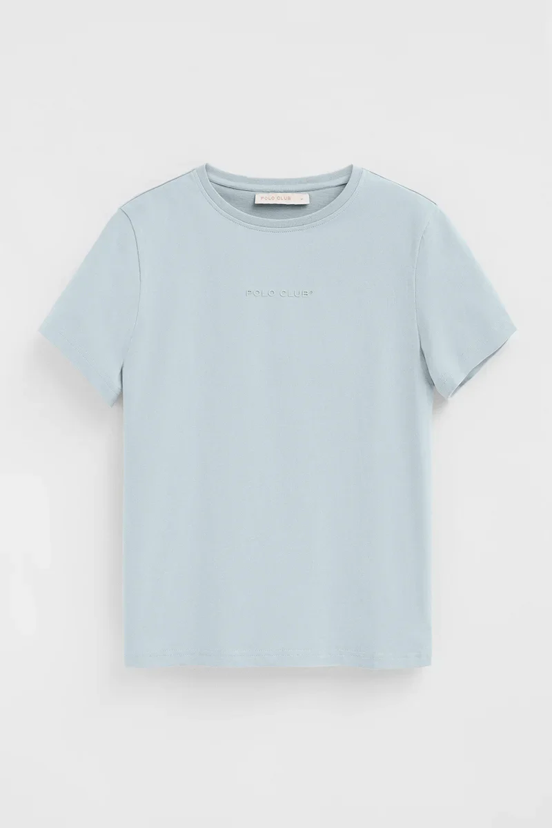 Camiseta azul claro de manga corta y corte recto con logo engomado Polo Club - Image 9