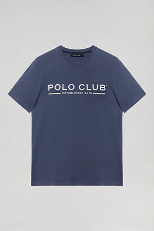 Camiseta básica azul denim con print icónico en el pecho - Image 9