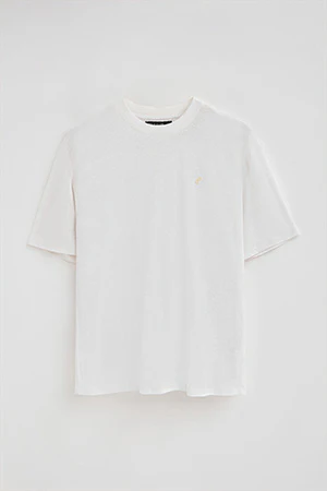 Camiseta blanca en lino y algodón de cuello redondo y monograma bordado - Image 9