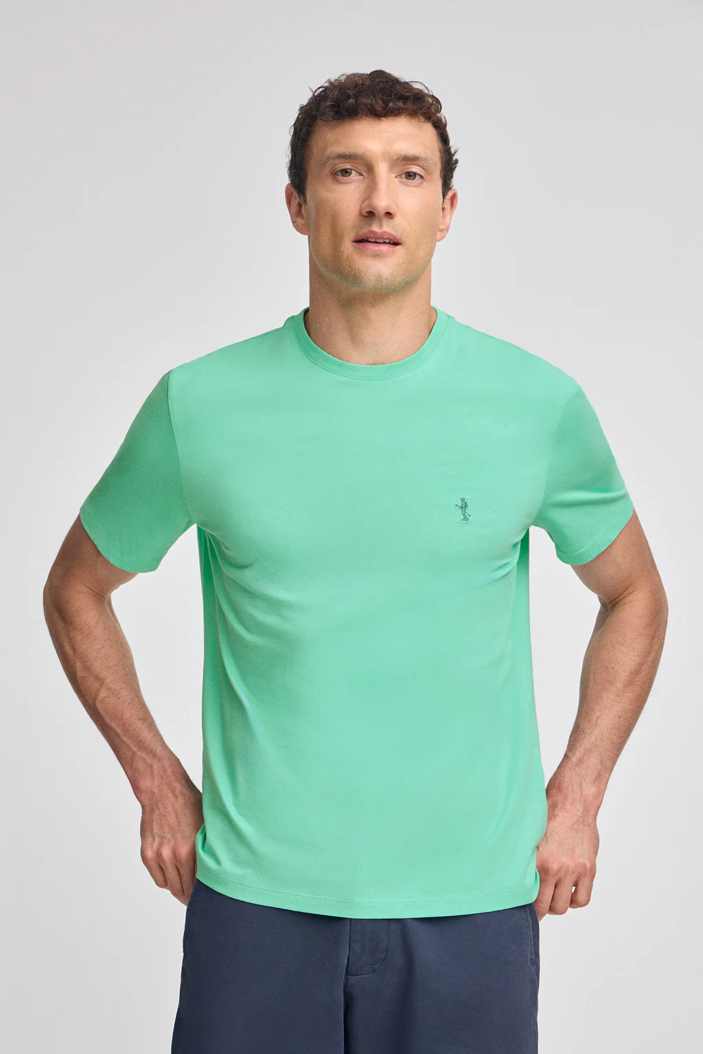 Camiseta aguamarina básica de cuello redondo y bordado Rigby Best