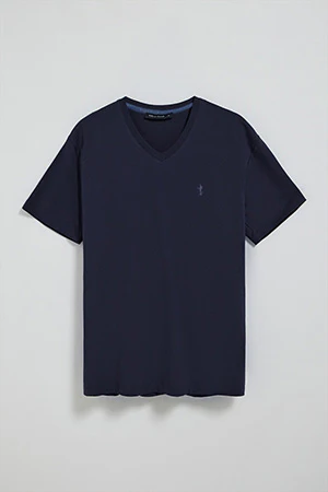 Camiseta azul marino de manga corta y cuello de pico con bordado Rigby Best - Image 8