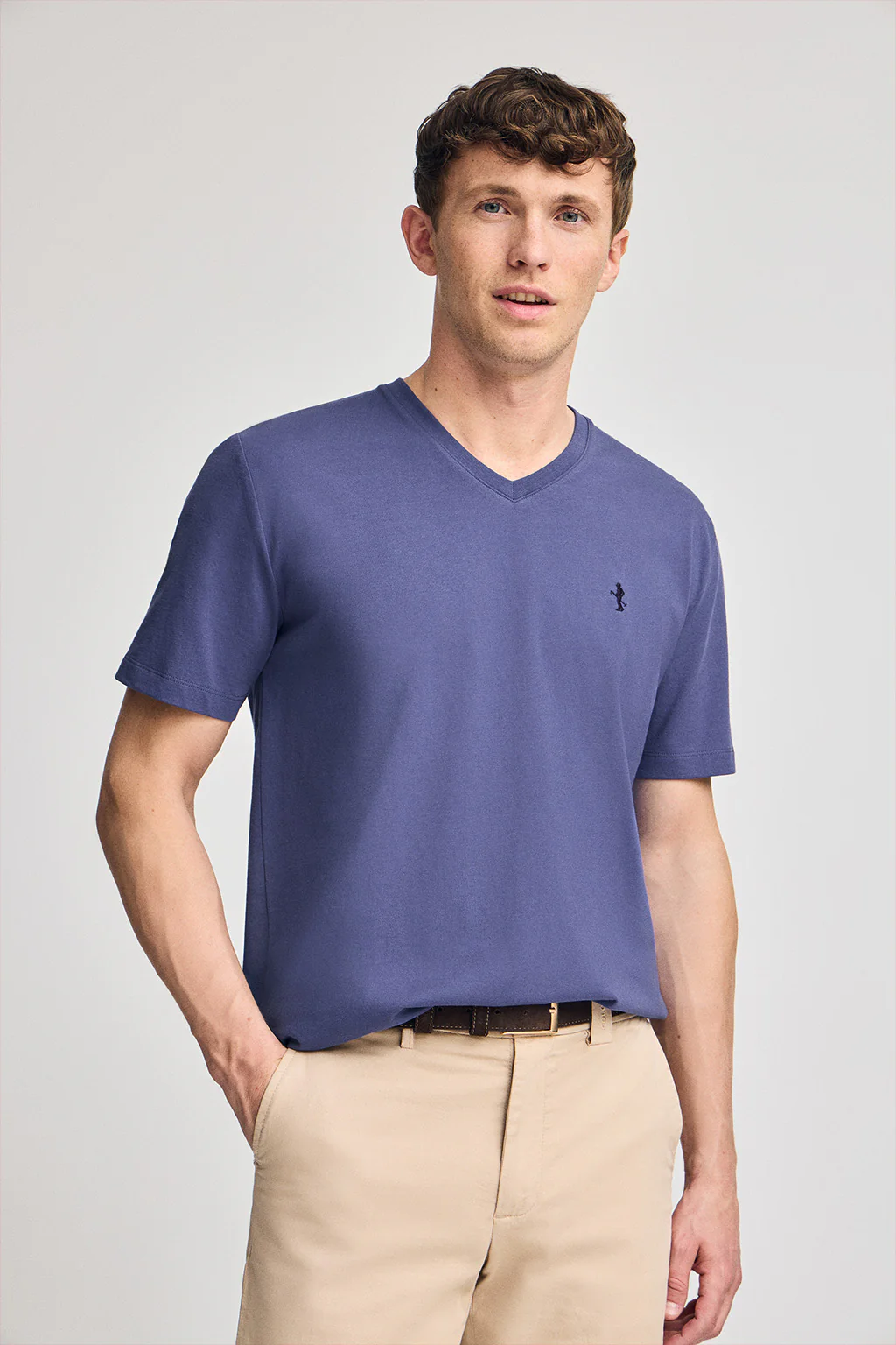 Camiseta violeta azulado de manga corta y cuello de pico con bordado Rigby Best