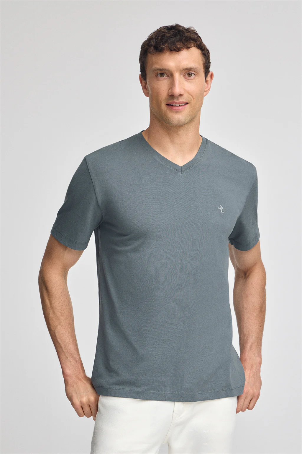 Camiseta gris piedra de manga corta y cuello de pico con bordado Rigby Best