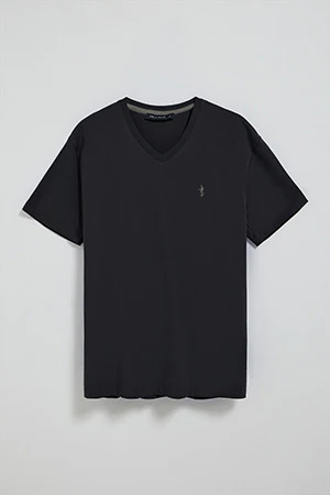 Camiseta negra de manga corta y cuello de pico con bordado Rigby Best - Image 5