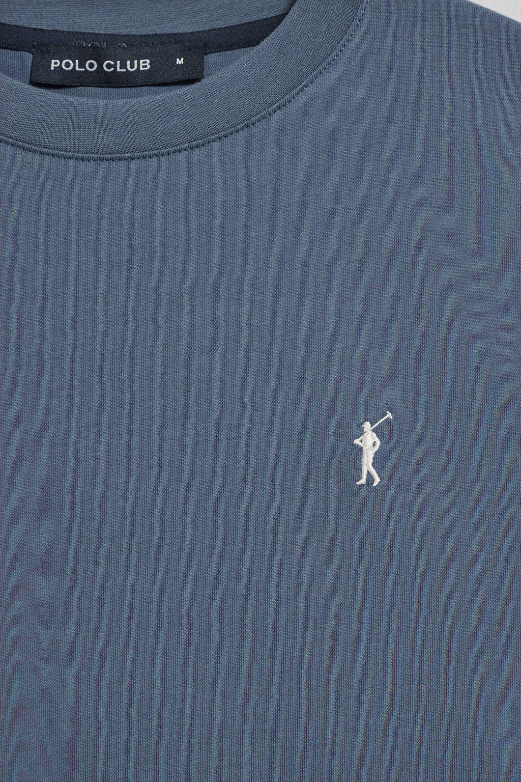 Camiseta azul denim con cuello redondo y logo bordado Rigby Go - Image 7
