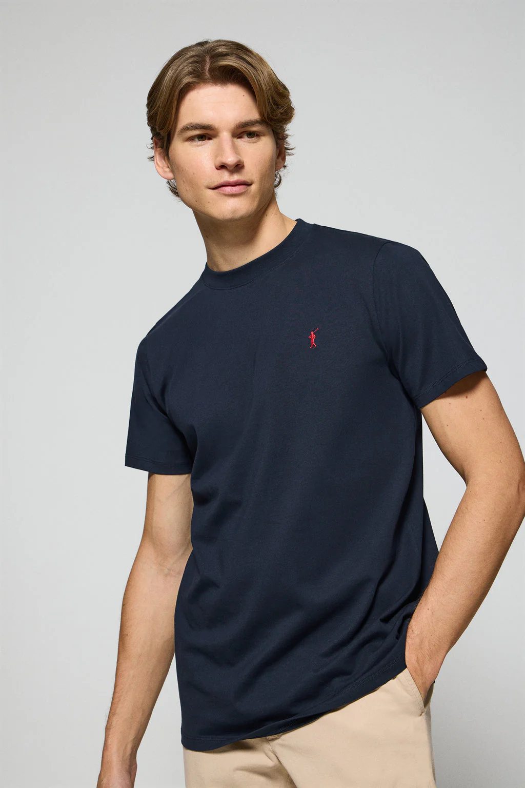 Camiseta azul marino con cuello redondo y logo bordado Rigby Go