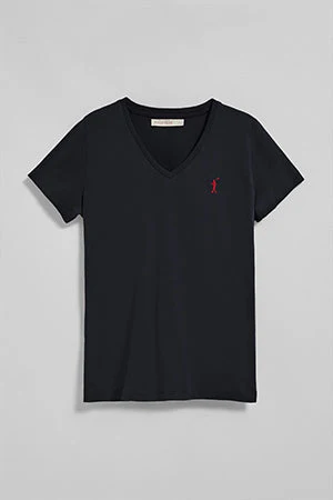 Camiseta azul marino de cuello de pico y manga corta con bordado Rigby Go - Image 9