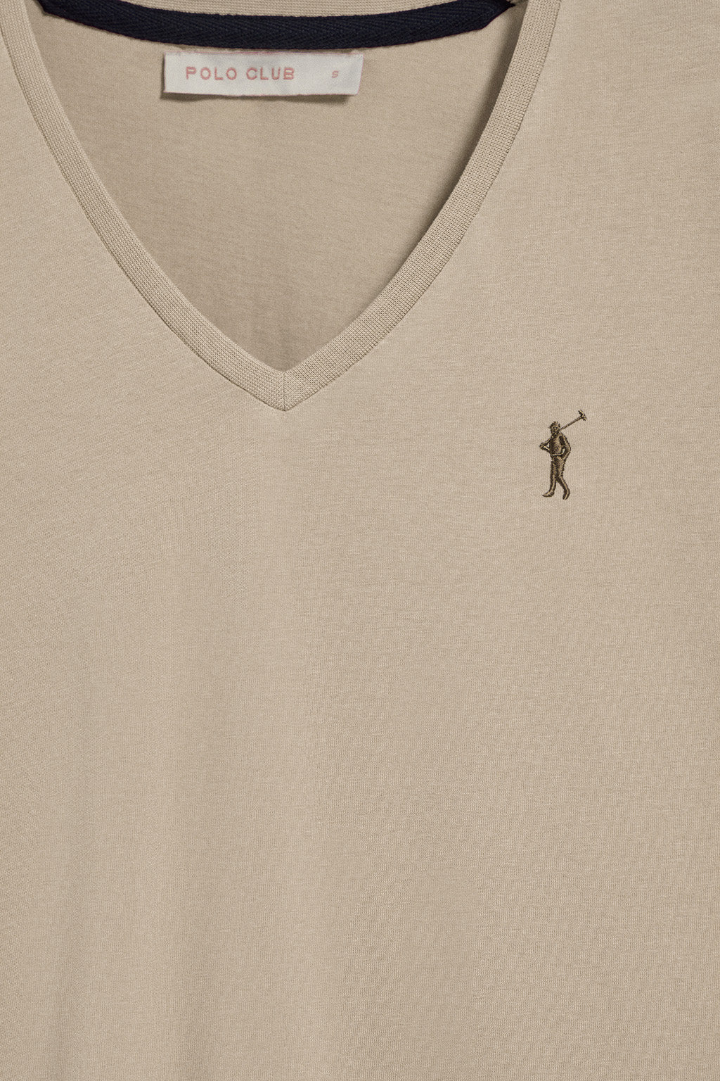 Camiseta beige de cuello de pico y manga corta con bordado Rigby Go - Image 6
