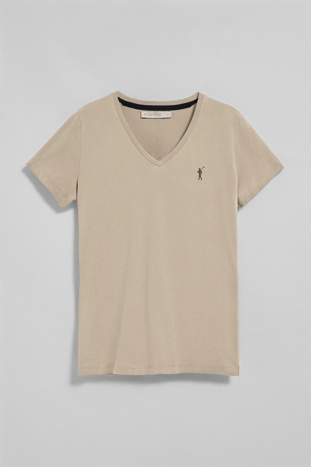 Camiseta beige de cuello de pico y manga corta con bordado Rigby Go - Image 8