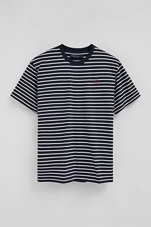 Camiseta de rayas azul marino y color crudo de corte holgado con logo Rigby Go - Image 10