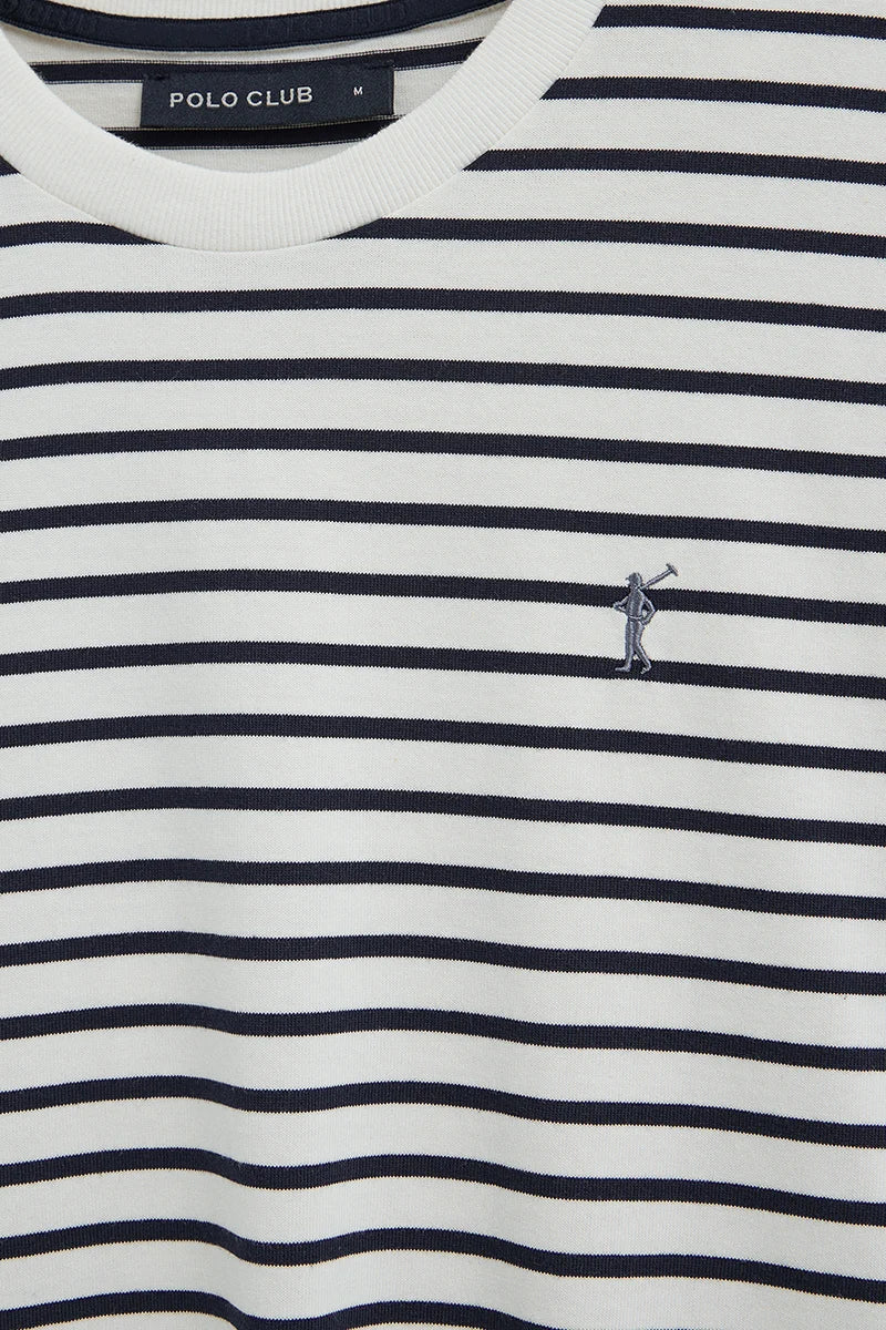 Camiseta de rayas color crudo y azul marino de corte holgado con logo Rigby Go - Image 7
